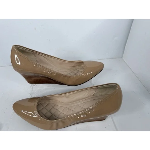 Cole Haan Grand.OS Beige Patent Leather Wedge Pumps Women's Size 10.5B - Picture 5 of 13
